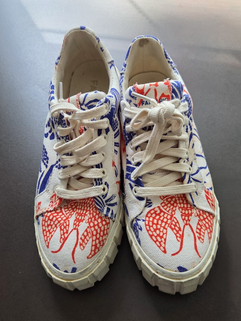 Farm Rio Sneakers Lobster Womens Size 9 Canvas Lace Up Shoes Off White